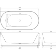 Ally Groove Oval Freestanding Bathtub 1500mm (No Overflow) - Aqualux Bathrooms- Poseidon
