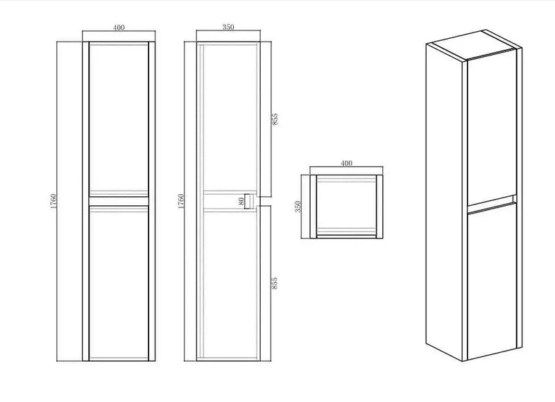 Belbagno Alexandra Wall Hung Tall Boy 1760mm - White Oak - Aqualux Bathrooms- Belbagno