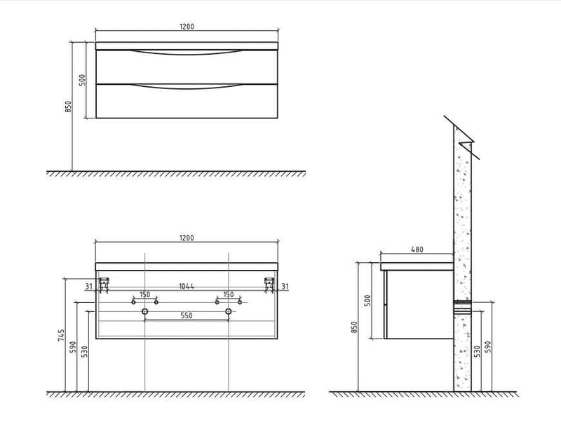 Belbagno Ancona Wall Hung Vanity 1200mm - White Oak