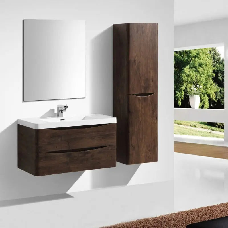 Belbagno Ancona Wall Hung Tall Boy 1500mm - Rose Wood - Aqualux Bathrooms- Belbagno