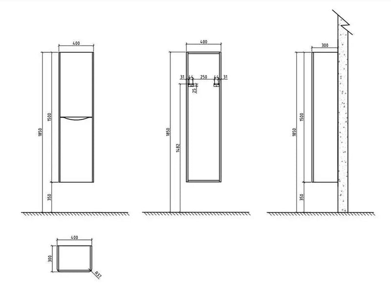 Belbagno Ancona Wall Hung Tall Boy 1500mm - Rose Wood - Aqualux Bathrooms- Belbagno