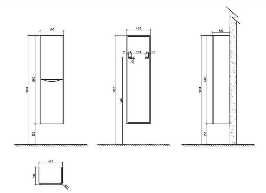 Belbagno Ancona Wall Hung Tall Boy 1500mm - Rose Wood