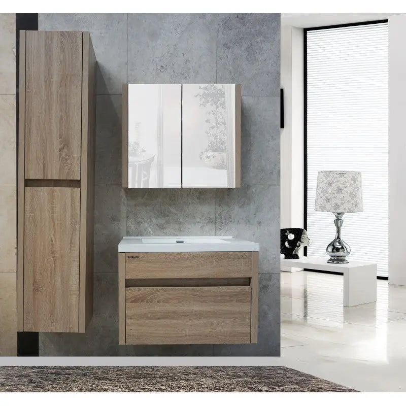 Belbagno - Belbagno Alexandra MDF Shaving Cabinet 760mm- White Oak - Aqualux Bathrooms