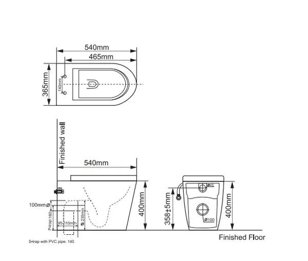 Belbagno - Belbagno Flay-R Series Wall Faced Pan 540mm - Gloss White - Aqualux Bathrooms