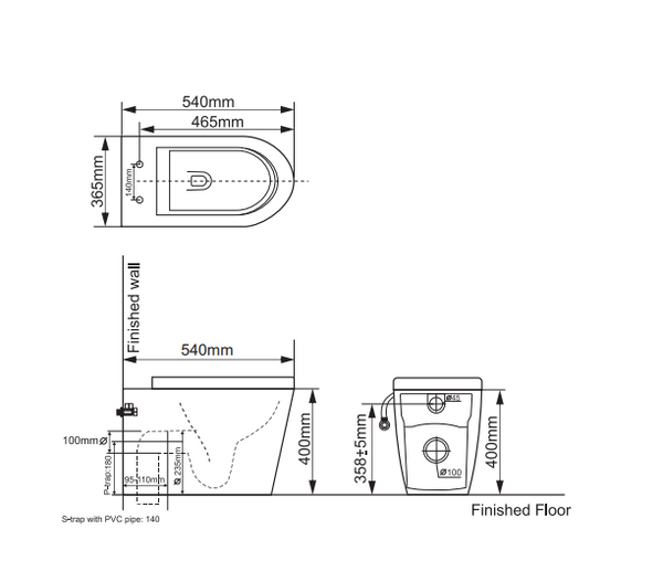 Belbagno Flay-R Series Wall Faced Pan 540mm - Gloss White