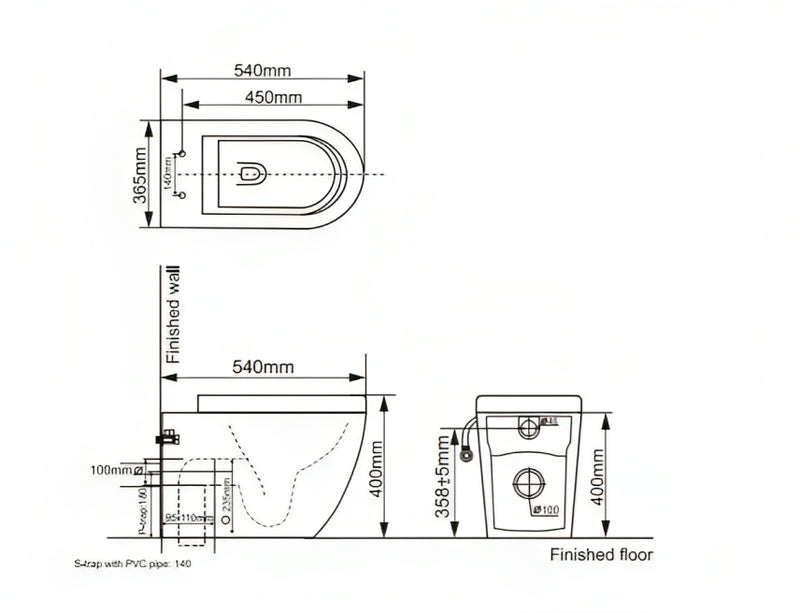 Belbagno Alexander-R Series Wall Faced Pan 540mm - Gloss White