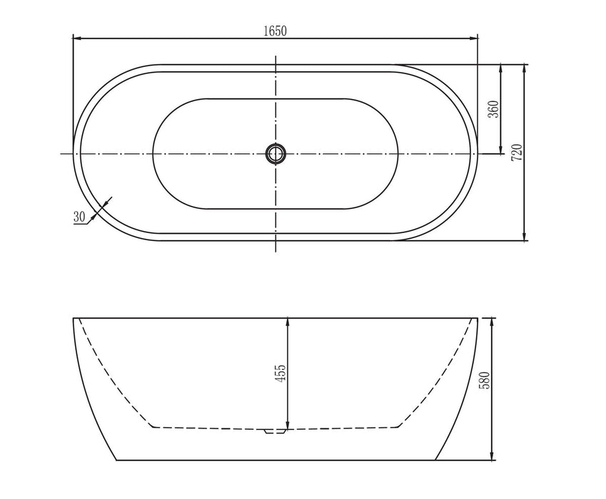 Belbagno Sapphire Freestanding Bathtub 1650mm - Semi Gloss Black