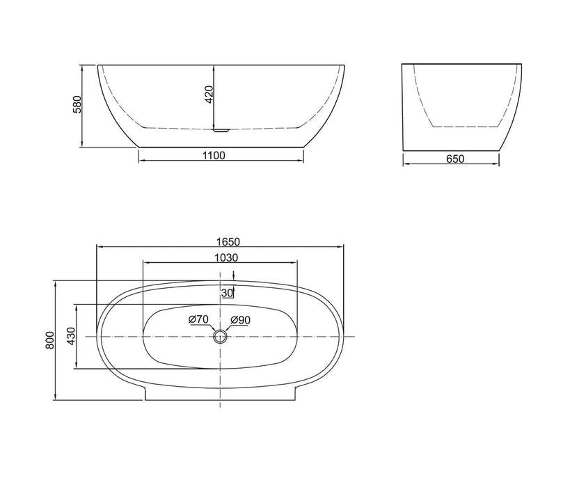 Belbagno Palermo Freestanding Bathtub 1650mm - Semi Gloss White