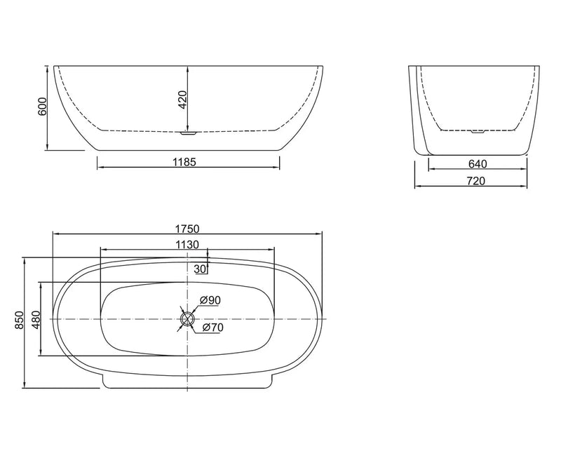 Belbagno - Belbagno Palermo Freestanding Bathtub 1750mm - Semi Gloss White - Aqualux Bathrooms