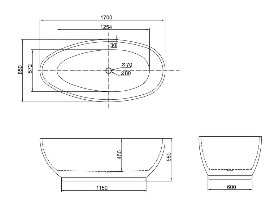 Belbagno Aveo Freestanding Bathtub 1700mm - Semi Gloss White