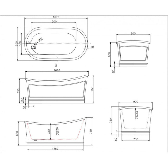 Belbagno Ritz Freestanding Bathtub 1670mm - Matt Grey