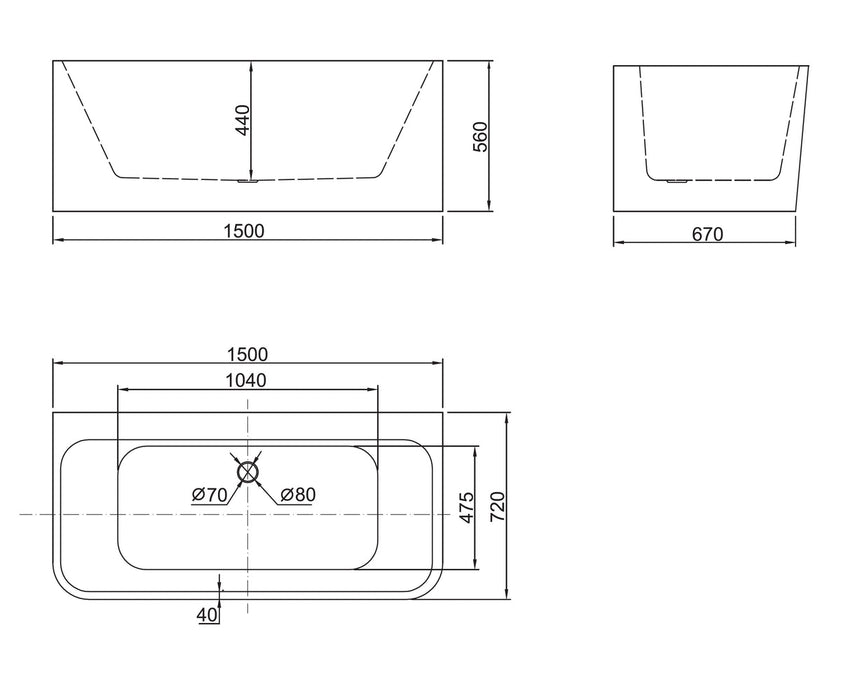 Belbagno Alto Freestanding Bathtub 1500mm - Semi Gloss White