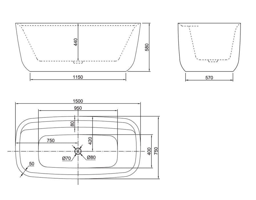 Belbagno Terriccio Freestanding Bathtub 1500mm - Matte White