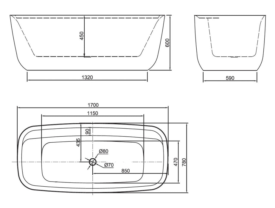 Belbagno Terriccio Freestanding Bathtub 1700mm - Matte White