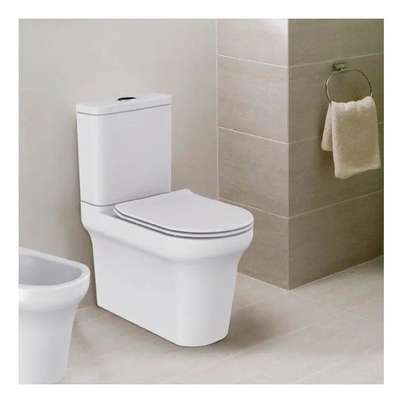 Belbagno - Belbagno Vella Rimless Nano-glaze Back to Wall Toilet Suite 665mm - Gloss White - Aqualux Bathrooms