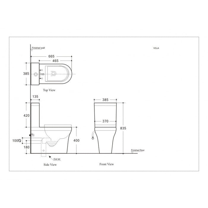 Belbagno Vella Rimless Nano-glaze Back to Wall Toilet Suite 665mm - Gloss White