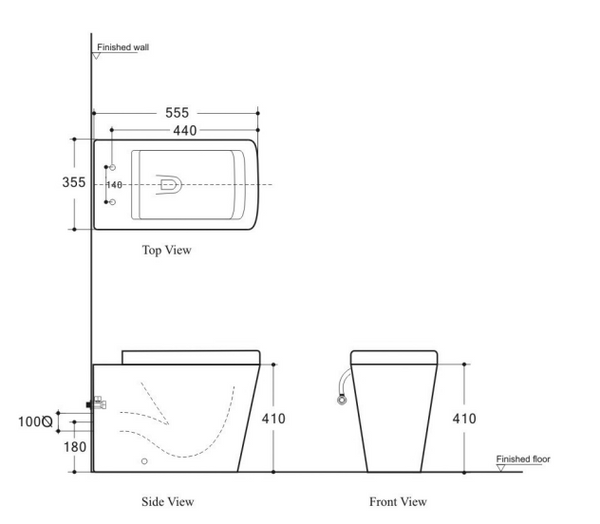 Belbagno Ardente-R Series Wall Faced Pan 555mm - Gloss White