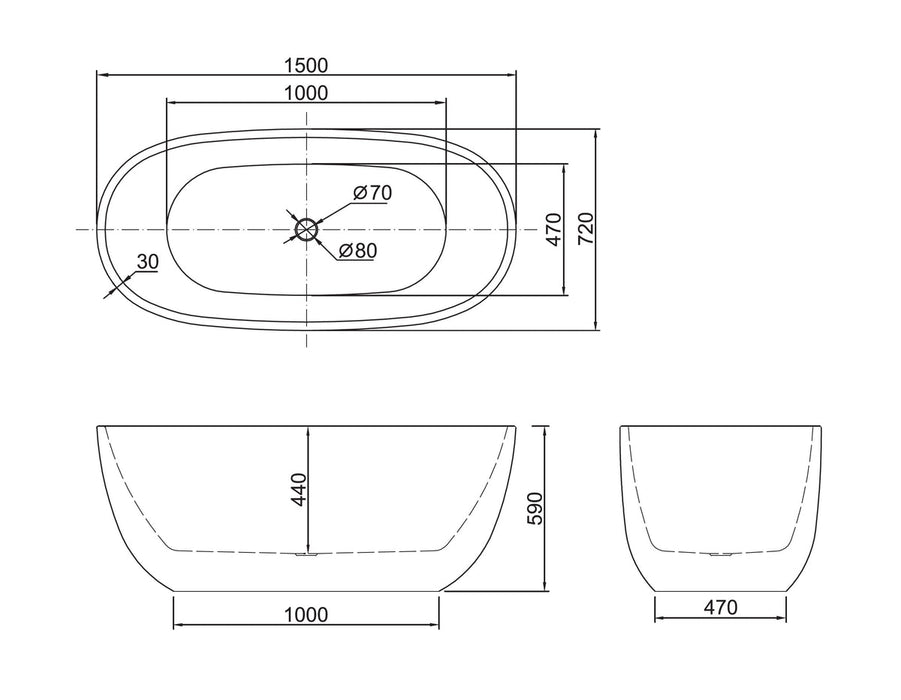 Belbagno Ally Freestanding Bathtub 1500mm - Semi Gloss White