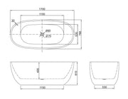 Belbagno - Belbagno Ally Freestanding Bathtub 1700mm - Semi Gloss White - Aqualux Bathrooms