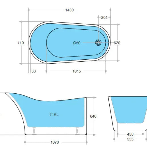 POS Bevel Freestanding Bathtub - Non Overflow