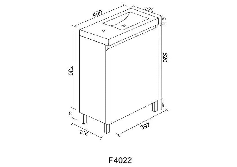 Mercio - BIANCA SLIM Freestanding Vanity 400mm (Gloss White) - Aqualux Bathrooms