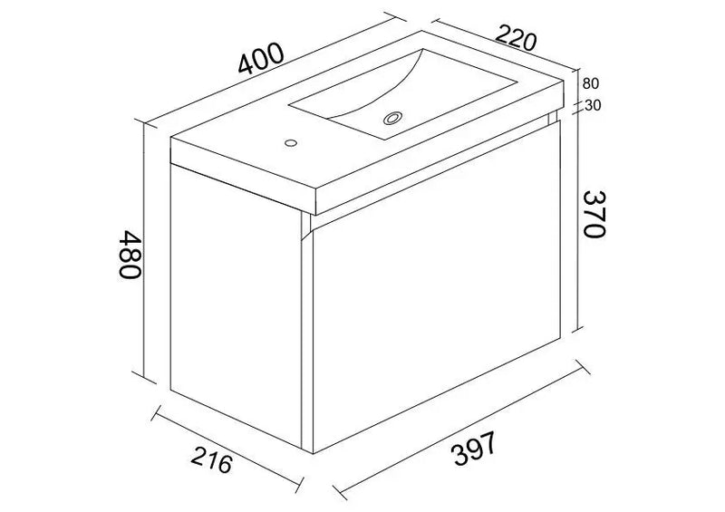 Mercio - BIANCA Slim Wall Hung Vanity 400mm (Gloss White) - Aqualux Bathrooms