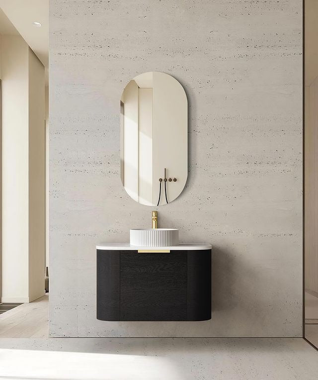 Otti Bondi Black Oak 600mm Single Bowl Curve Wall Hung Vanity