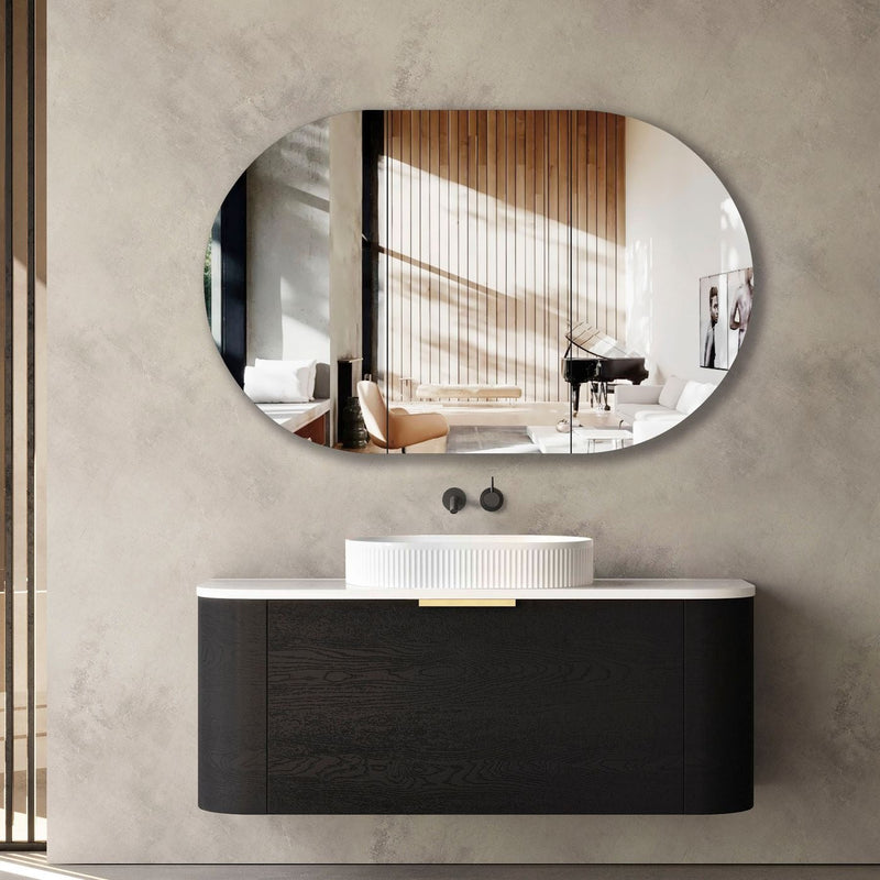 Otti Bondi Black Oak 1200mm Curve Single Bowl Wall Hung Vanity