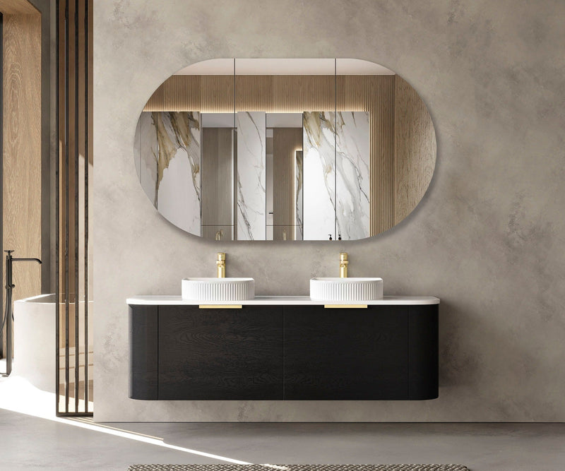 Otti Bondi Black Oak 1200mm Curve Single Bowl Wall Hung Vanity