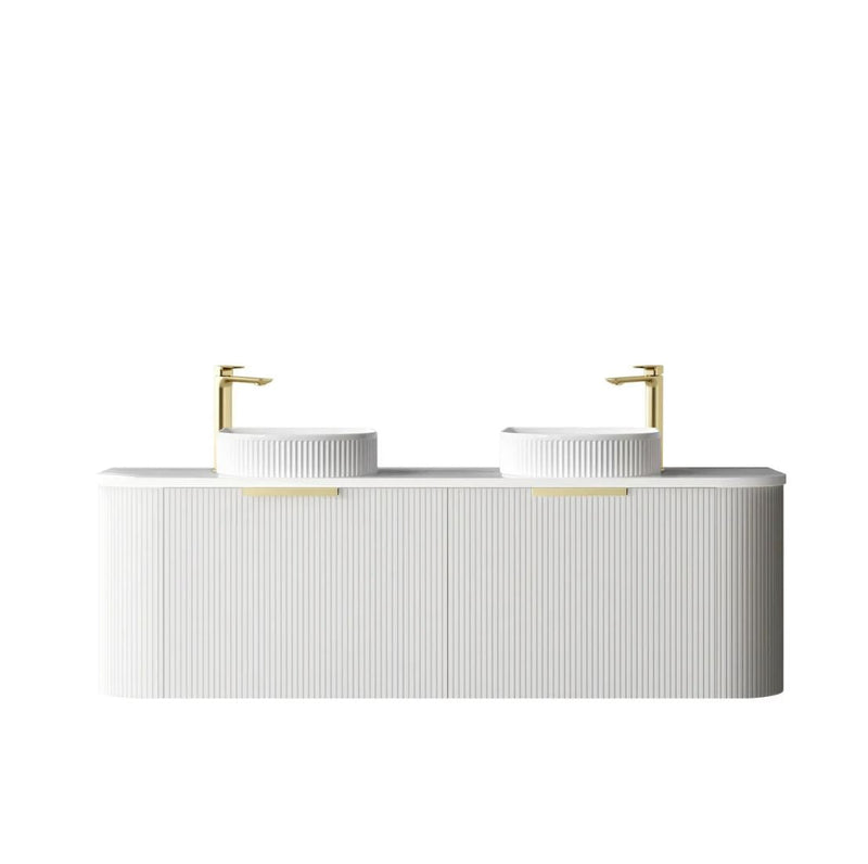 Otti Bondi Matte White Fluted 1500mm Curve Double Bowl Wall Hung Vanity