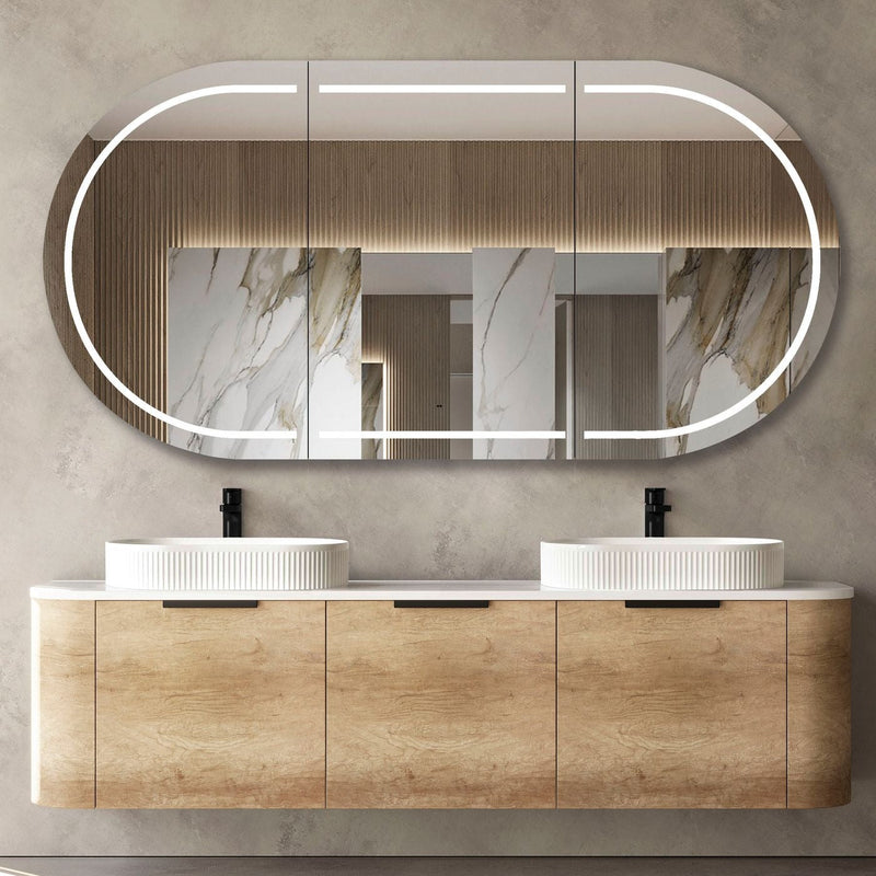 Otti Bondi Natural Oak 1800mm Curve Double Bowl Wall Hung Vanity