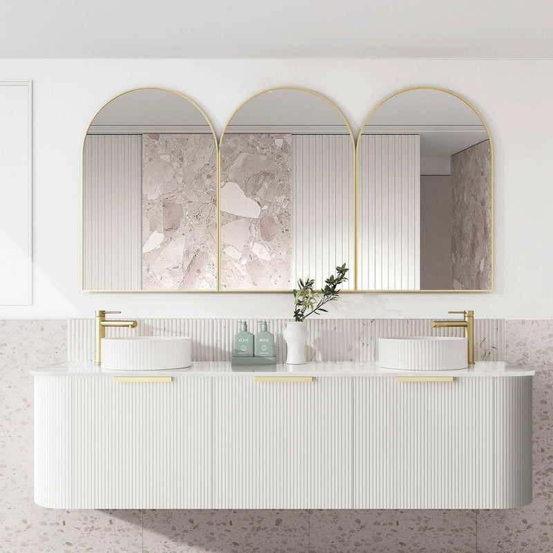 Otti Bondi Matte White Fluted 1800mm Curve Double Bowl Wall Hung Vanity