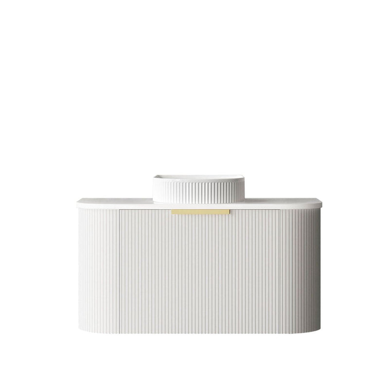 Otti Bondi Matte White Fluted 900mm Curve Single Bowl Wall Hung Vanity