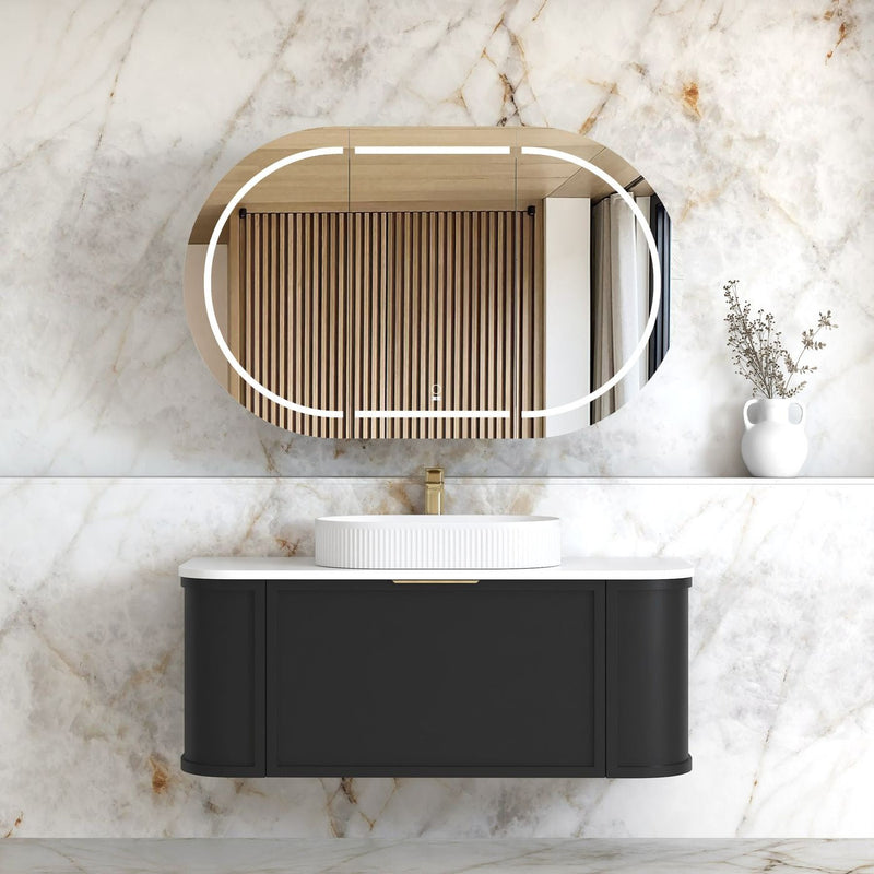 Otti Hampshire Satin Black 1200mm Curve Single Bowl Wall Hung Vanity