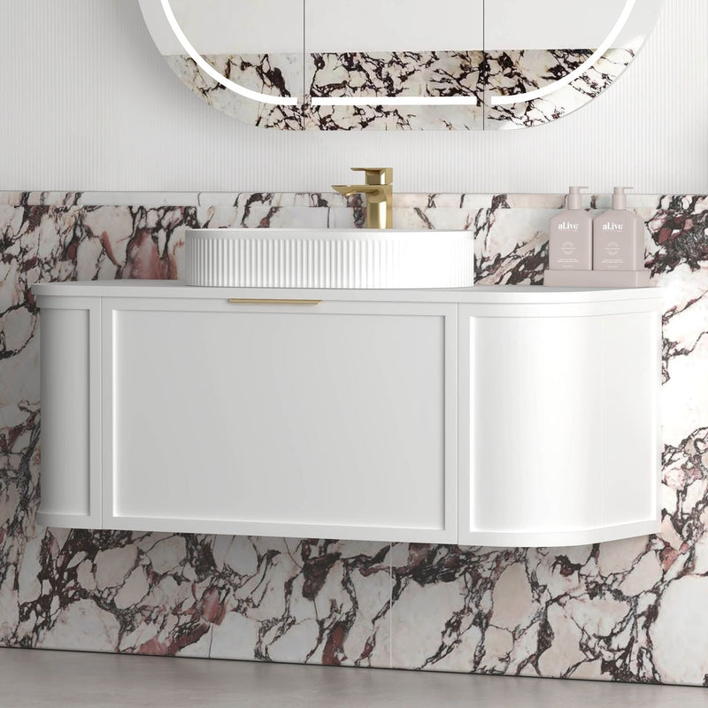 Otti Hampshire Satin White 1200mm Curve Single Bowl Wall Hung Vanity