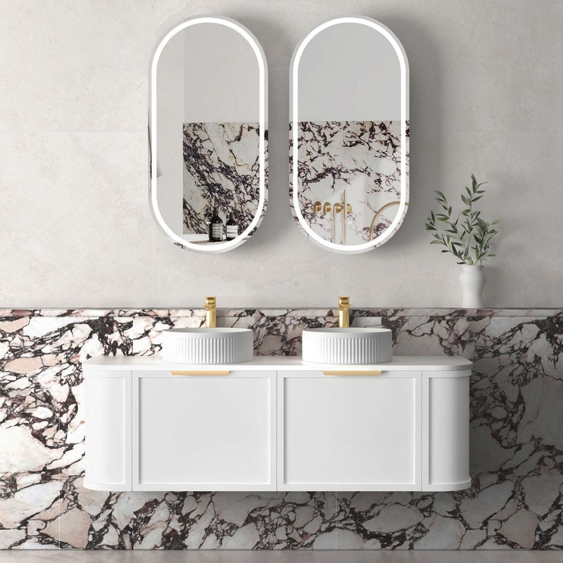 Otti Hampshire Satin White 1500mm Curve Double Bowl Wall Hung Vanity