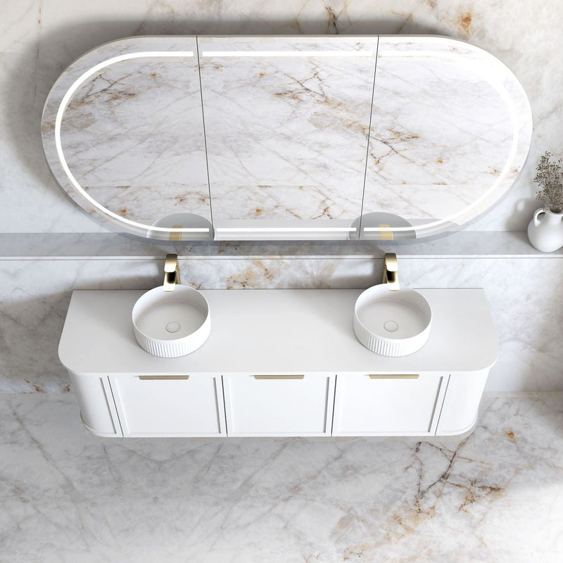 Otti Hampshire Satin White 1800mm Curve Double Bowl Wall Hung Vanity