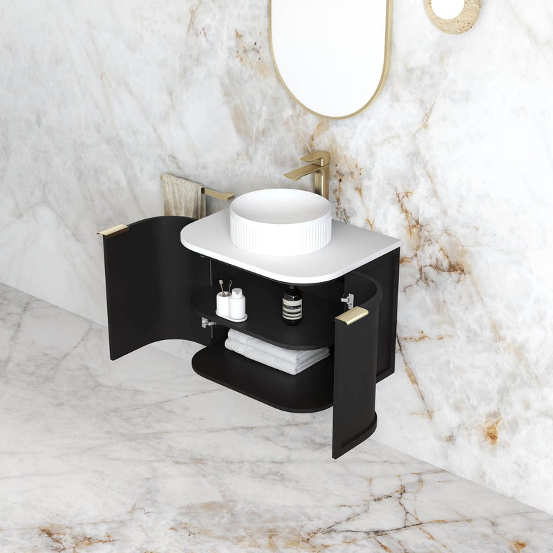 Otti Hampshire Satin Black 600mm Curve Single Bowl Wall Hung Vanity