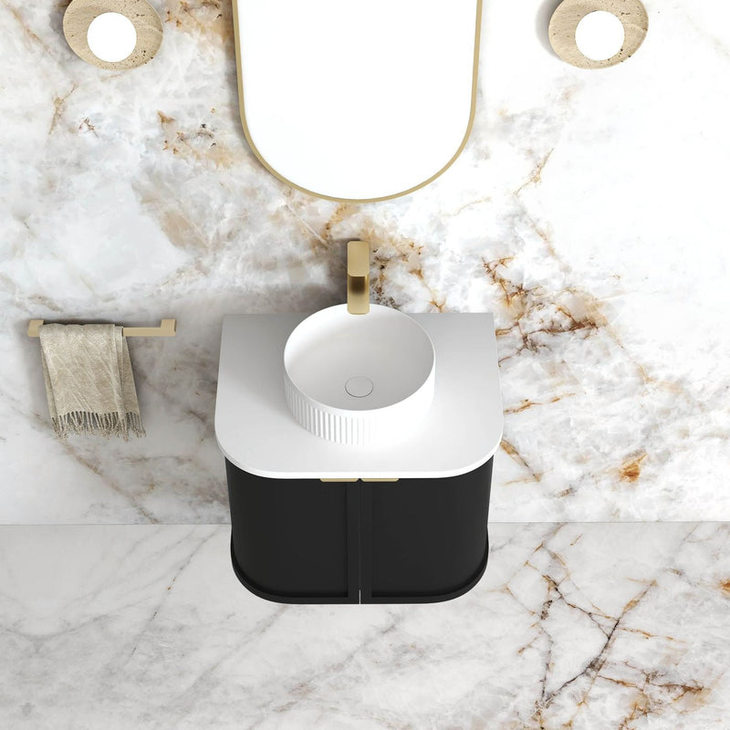 Otti Hampshire Satin Black 600mm Curve Single Bowl Wall Hung Vanity