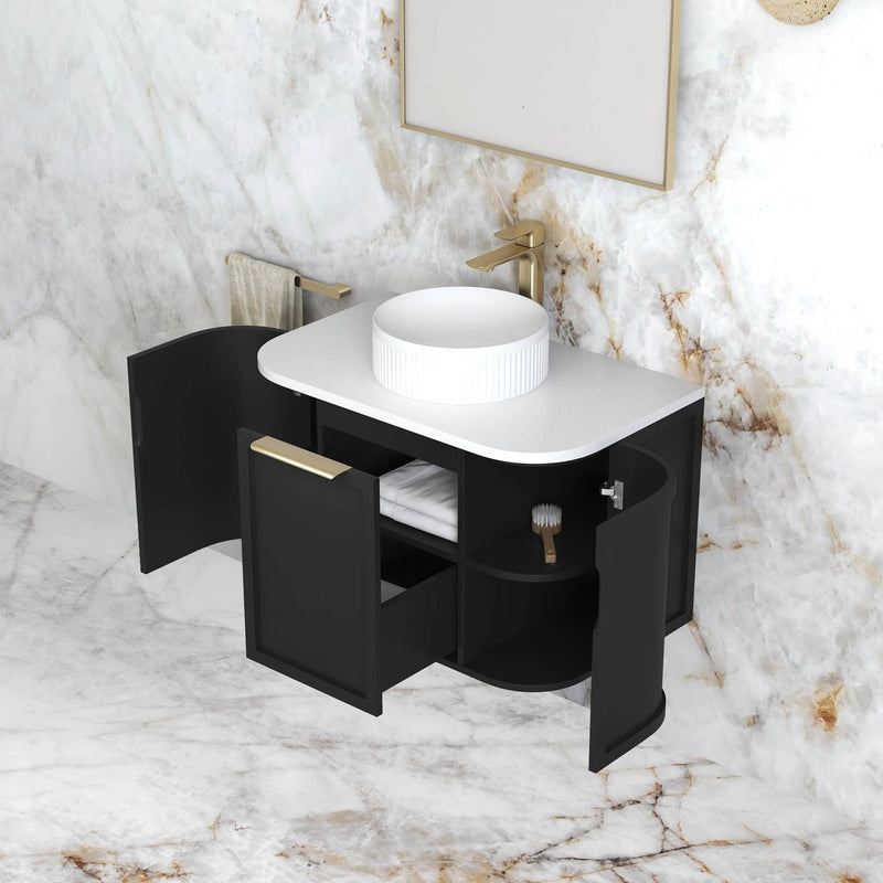 Otti Hampshire Satin Black 750mm Curve Single Bowl Wall Hung Vanity