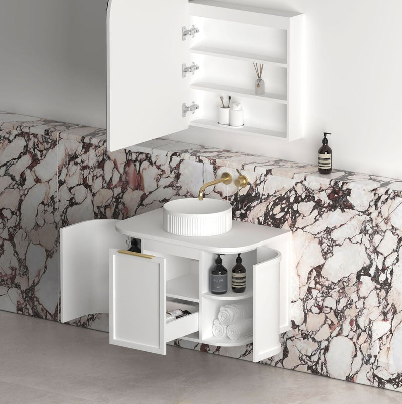 Otti Hampshire Satin White 750mm Curve Single Bowl Wall Hung Vanity