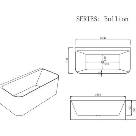 Buillion Back To Wall Bathtub (Black & White)