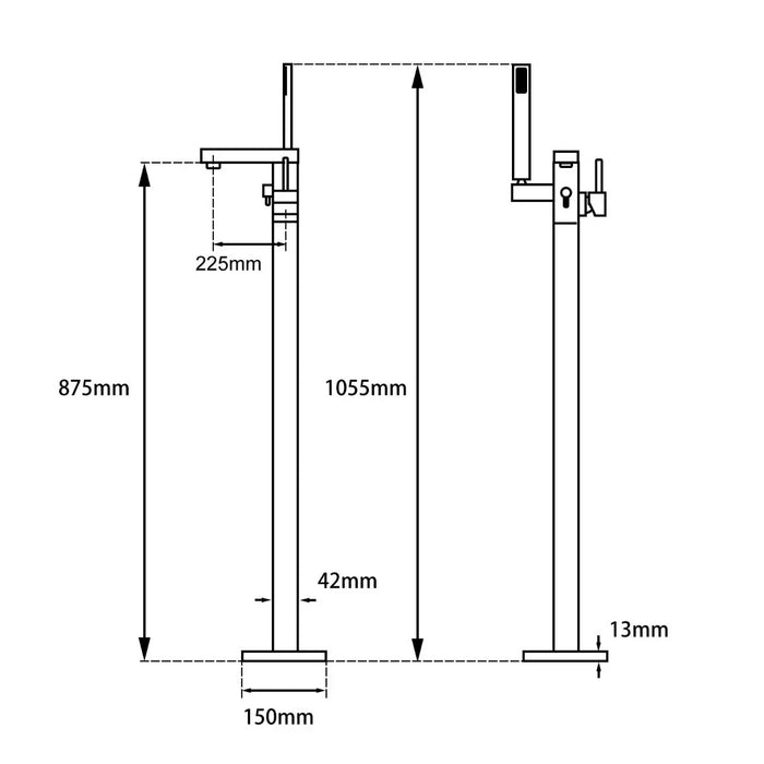 Square Brushed Nickel Freestanding Shower Mixer With Handheld Shower