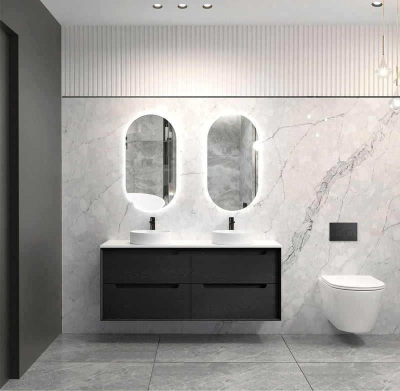 Otti Byron Black Oak 1500mm Double Bowl Wall Hung Vanity