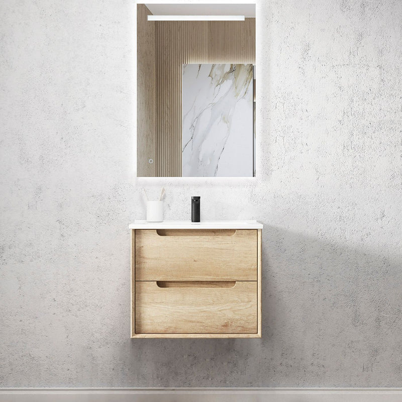 Otti Byron Natural Oak 600mm Single Bowl Wall Hung Vanity