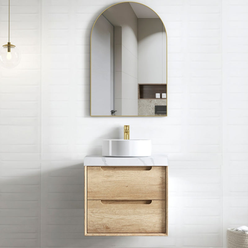 Otti Byron Natural Oak 600mm Single Bowl Wall Hung Vanity