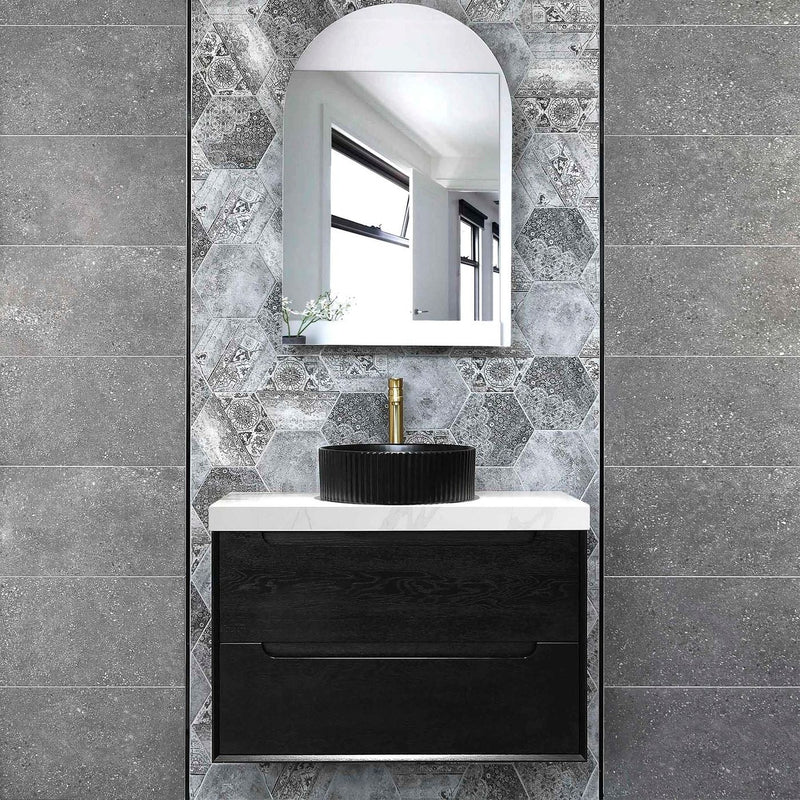 Otti Byron Black Oak 750mm Single Bowl Wall Hung Vanity