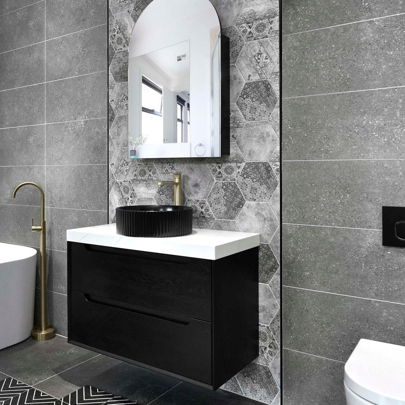 Otti Byron Black Oak 750mm Single Bowl Wall Hung Vanity