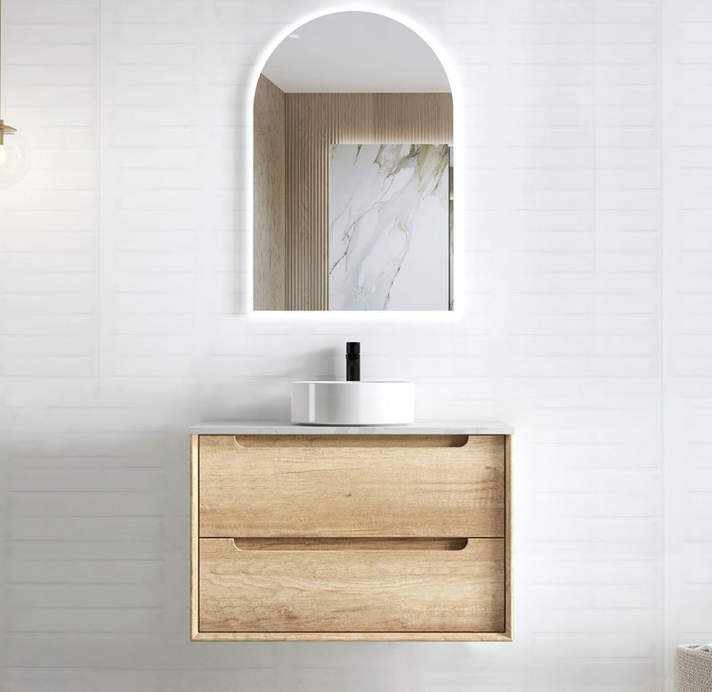 Otti Byron Natural Oak 750mm Single Bowl Wall Hung Vanity