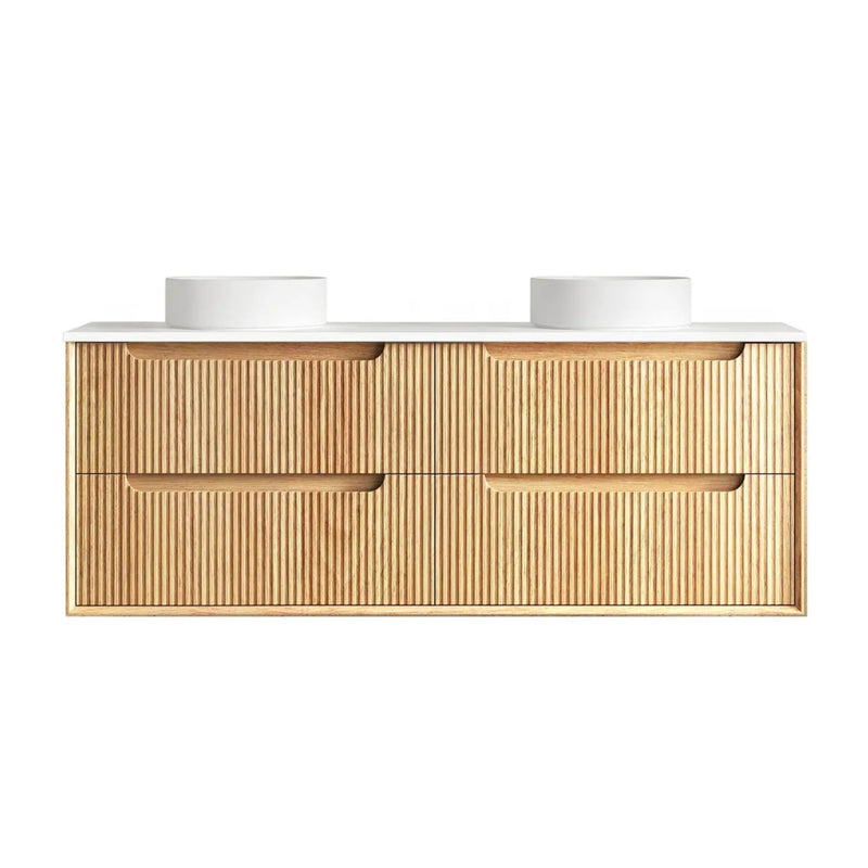 Otti Byron Woodland Oak Fluted 1500mm Double Bowl Wall Hung Vanity